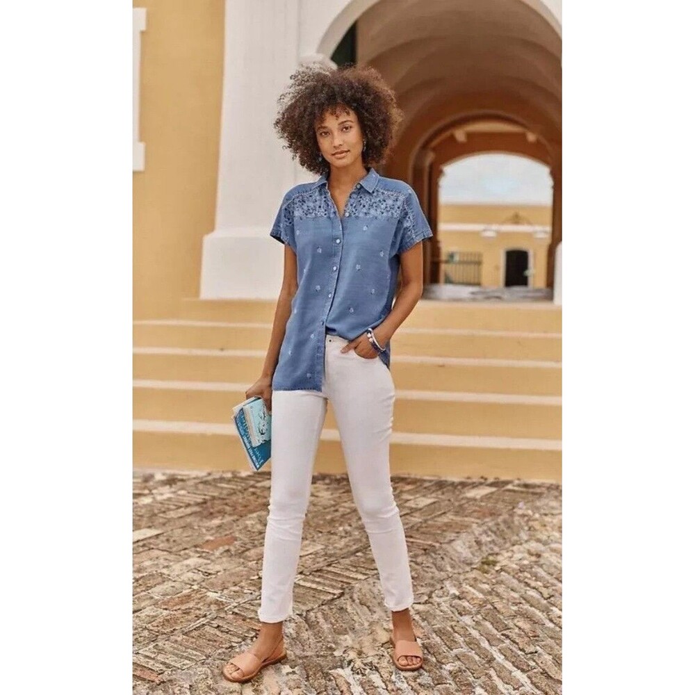 J Jill Denim White Authentic Fit Slim Ankle Size 14 Stretch Pocket Zip MSRP $89